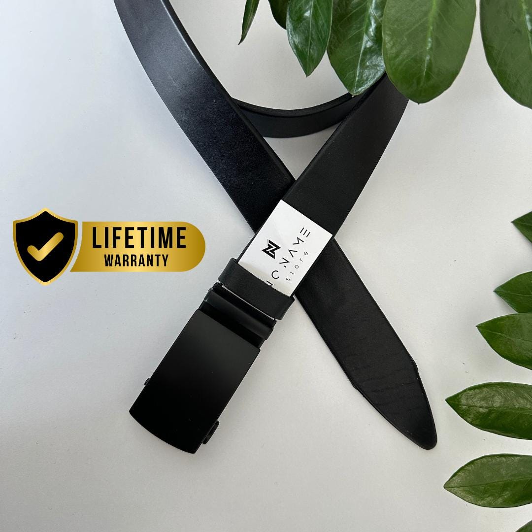 Handmade Black Leather Dress Belt: Matte Automatic Buckle, 35mm