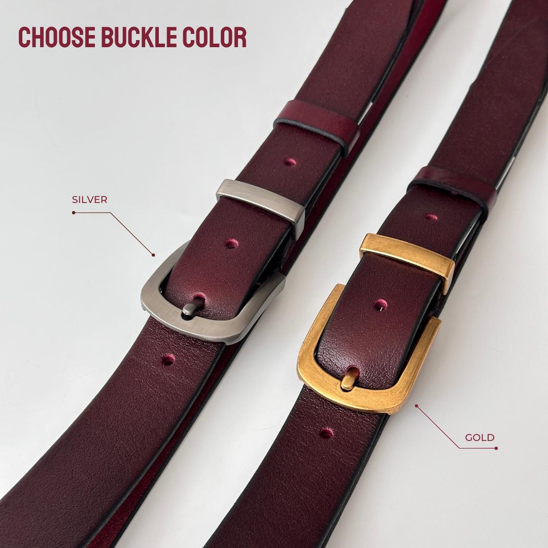 Burgundy Leather Belt: Handmade Women display picture 2