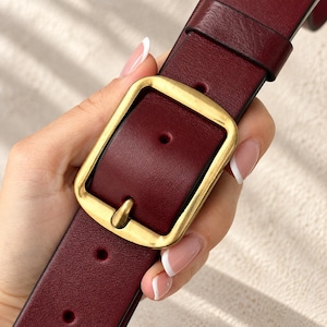 Burgundy Full Grain Leather Belt for Women, 1.38", Gold Buckle, Oxblood Waist Belt