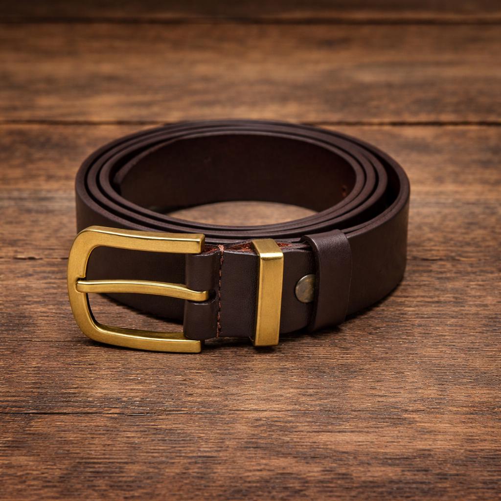 Dark Chocolate Brown leather statement belt with gold script buckle Goldfels Signature Belt | Model 2 Gold – Chocolate Brown  main image 4