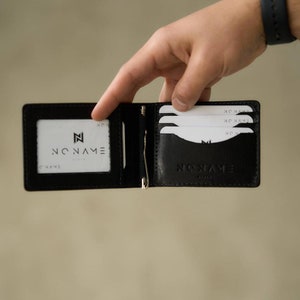 Cartera delgada de cuero negro para hombre con clip para billetes: billetera plegable minimalista con bloqueo RFID para tarjetas y efectivo, regalo de cumpleaños para él