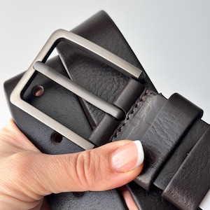 Deep Brown Men’s Leather Belt – Premium Quality Full Grain Leather, Dark Chocolate Belt for Men, Silver Buckle, Father’s Day Gift for Him