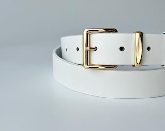 Elegant White Leather Belt With Gold Chain Buckle  display picture 1