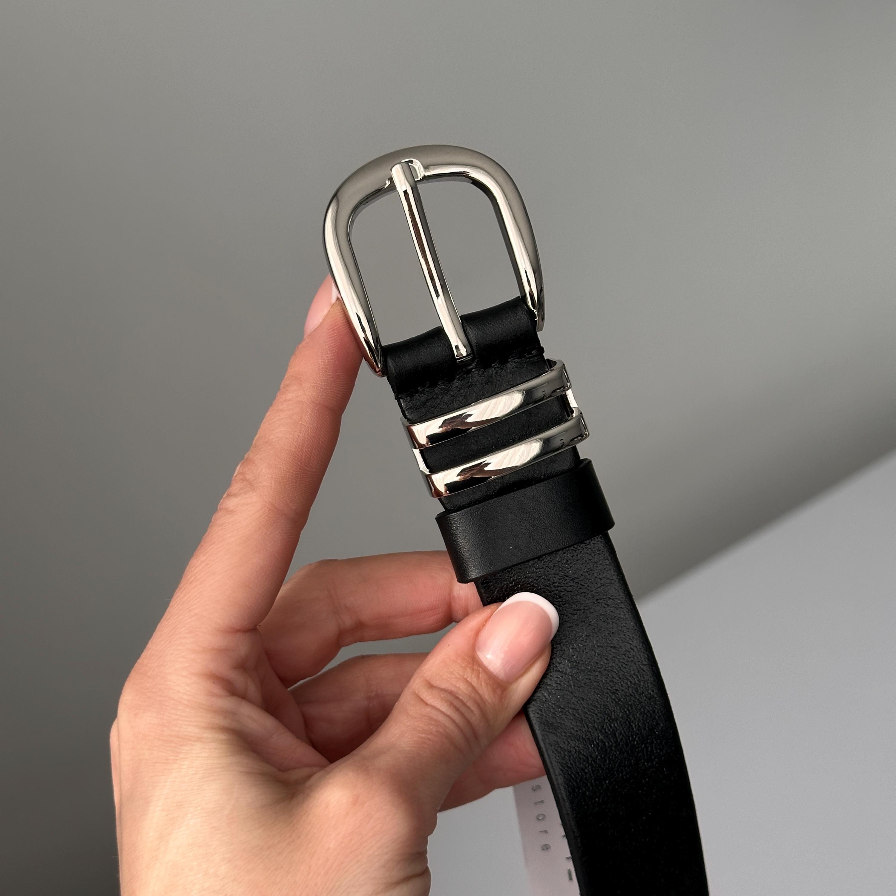 Handcrafted Wide Black Full Grain Leather Belt with Silver Buckle Size 32 Black 45 mm 100% Full Grain Bridle Leather Belt for Jeans main image 2