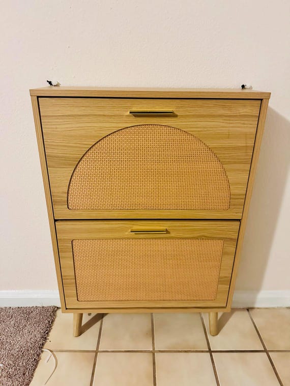 White Shoe Cabinet with Flip Drawers: Entryway Shoe Storage