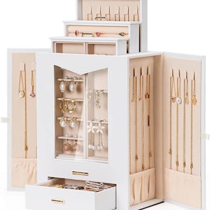 Jewelry Organizer with Transparent Window Necklace Hooks Gift for Women