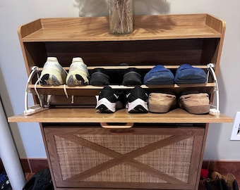 Shoe Storage Cabinet with 2 Flip Drawers, Freestanding Organizer