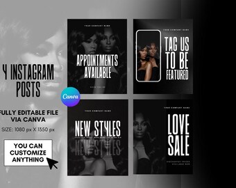 4 Instagram Content Creation Posts | Chic and Luxurious Instagram Bundle | Hair Business | Lash Business |  EDITABLE FOR CANVA