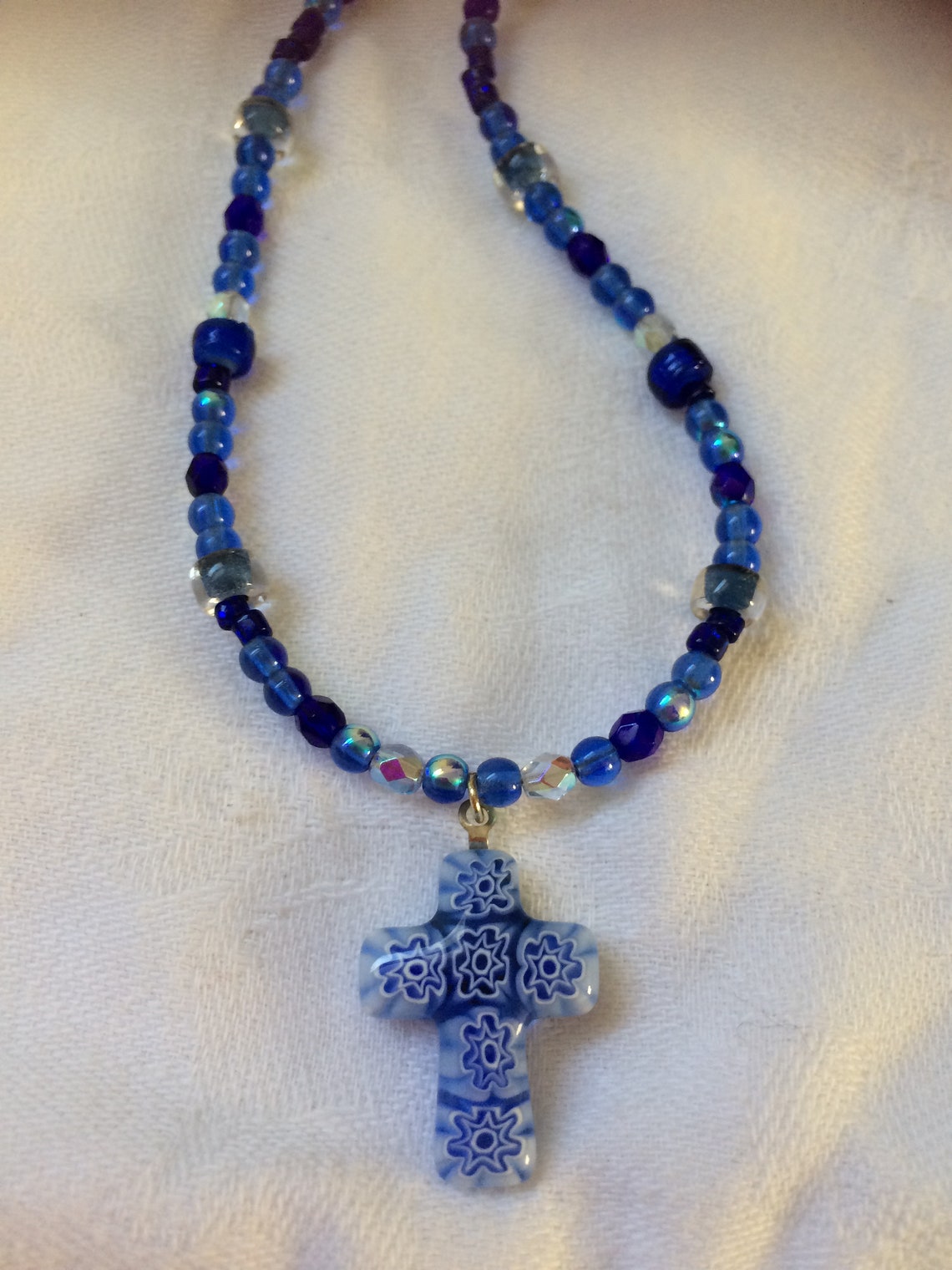 Murano Glass Cross Necklace Blue for Child Religious Etsy