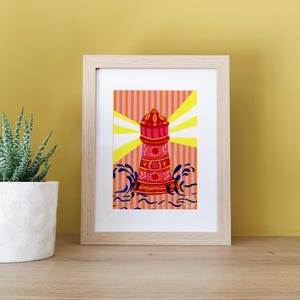 Marine Lighthouse Digital Poster – Hand Painted Seaside Illustration – Downloadable Wall Art