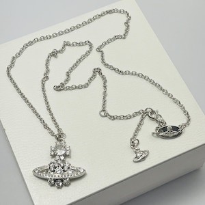 Vivienne Westwood Necklace Silver Orb Necklace with White Clear Crystals