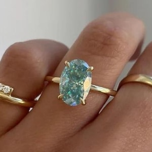 Aquamarin-Verlobungsring im Ovalschliff aus 14K Gold - Einzigartiger Solitär mit Blauem Edelstein für Frauen - Eleganter Goldversprechensring