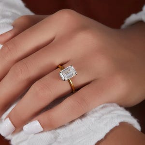 3 Ct Emerald Cut Moissanite Engagement Ring, Emerald Cut Ring, Moissanite Engagement Ring, Hidden Halo Emerald Cut Ring