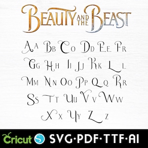 Font de La bella e la bestia, pacchetto PNG de La bella e la bestia, font SVG de La bella e la bestia, file SVG del font Belle per Cricut e Silhouette