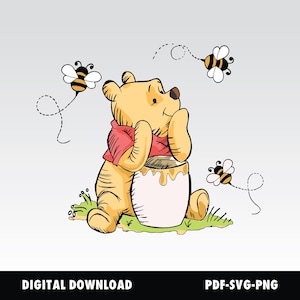 Klassieke Winnie de Poeh Woodland baby-clipart, schattige afbeelding, wilde bloemen, transparante clipartdownload, sublimatie print aquarelafbeelding