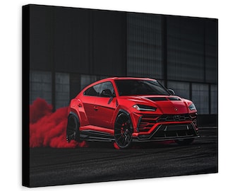 2023 Lamborghini Urus Canvas Wall Art | Red Supercar Drift Poster | Exotic Car Decor | Lamborghini Urus Print | Luxury Automotive Canvas