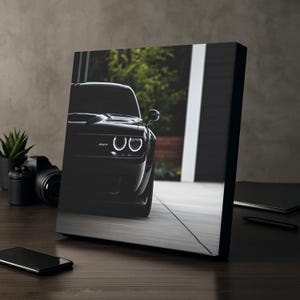 Blacked Out Muscle Car Canvas Print: Modern Garage Art