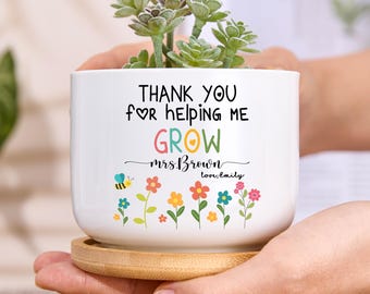 Thank You For Helping Me Grow,Personalized Teacher Flower Pot,Custom Teacher Appreciation Gift,End Of Year Gift for Teacher Back To School