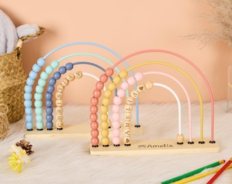 Ábaco arcoíris personalizado, decoración para guardería, nombre, ábaco, regalo para bebé, ábaco arcoíris de madera, regalo para baby shower, regalos de cumpleaños, regalos de Navidad
