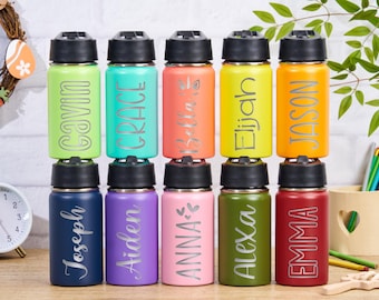 Botella de agua grabada para niños pequeños, regalo para niños pequeños, vaso de acero inoxidable de 12 oz, regalos personalizados para niños y niñas, regalo de regreso a la escuela