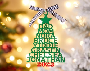 Gepersonaliseerd stamboomornament, gepersonaliseerd ornament met namen, aangepast familieornament, boomvormig, kerstcadeau, familieaandenken
