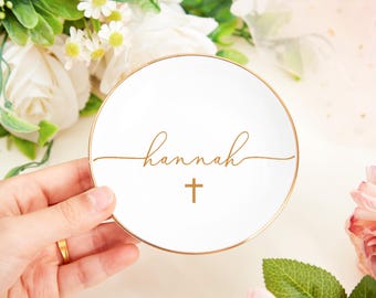 Personalized Goddaughter Jewelry Dish,First Communion Gift,Confirmation Girl Jewelry Tray,Baby Girl Christening Gift,Custom Trinket Tray