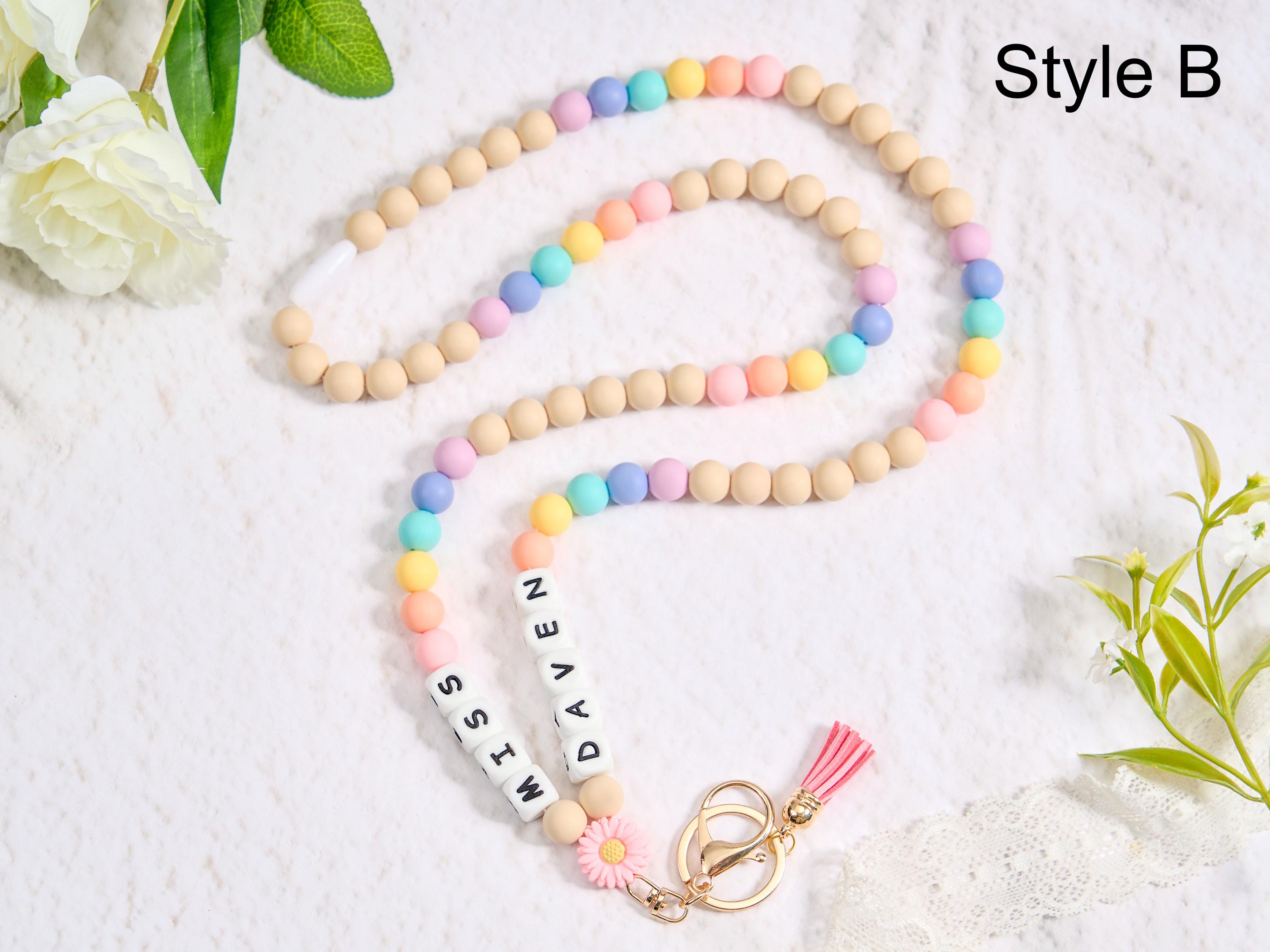 Lanière personnalisée pour professeur, porte-badge, cadeau personnalisé pour professeur avec nom, lanière BOHO avec marguerite, lanière en perles de silicone, cadeau d'infirmière pour elle
