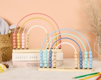 Personalized Baby Abacus Wooden Nursery Counting Tool Pink Rainbow Abacus Custom Abacus Toddler Educational Toys New Baby Gift Birthday Gift
