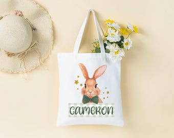 Personalized Easter Tote bag with Bunny,Easter Basket gift,Easter Bag with Name,Easter Gift,Egg Hunts,Kids Bunny Basket,Easter Bunny Bucket