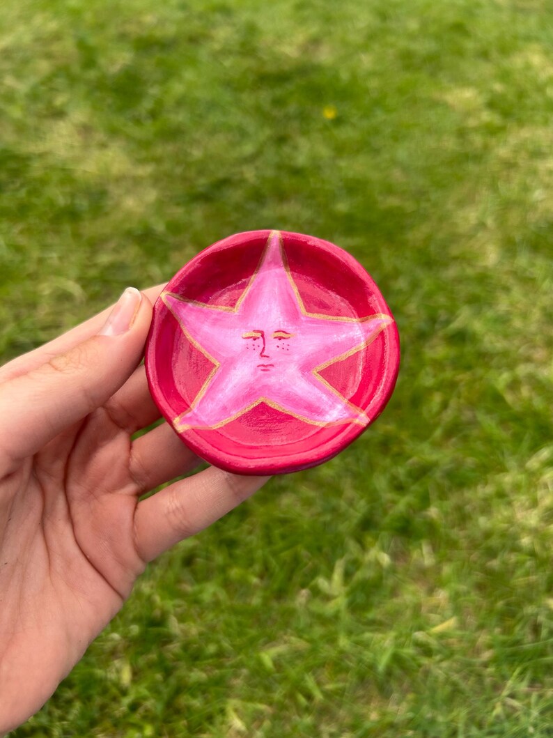 Celestial hand made trinket dishes Pink star dish