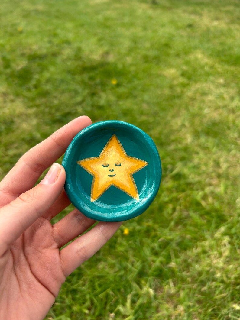 Celestial hand made trinket dishes Green star dish