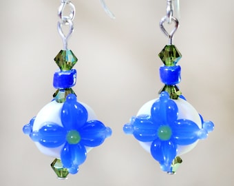 Blue Flower Bead Earrings