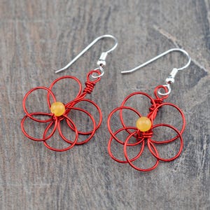 Colored Copper Wire Flower Earrings