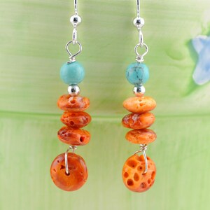 Spiny Oyster and Turquoise Bead Earrings