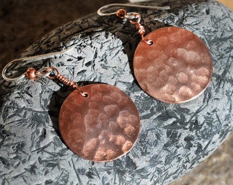 Hammered Copper Disc Earrings