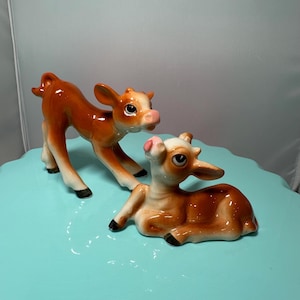 Adorable Vintage Mid-Century Calves Salt and Pepper Shakers made in Japan