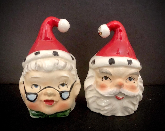 Lefton Santa and Mrs Claus Salt and pepper Double Faced MCM midcentury vintage Christmas