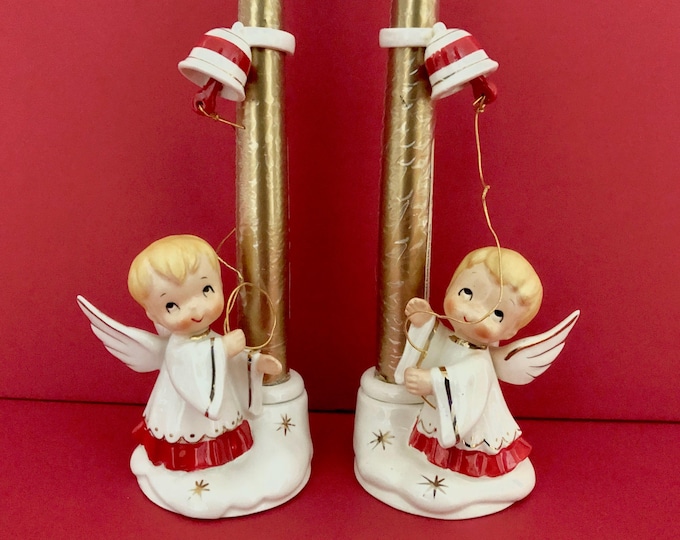 Holt Howard Vintage Christmas Choirboy Candleholders with candle rings MCM midcentury
