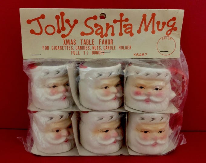 Mint Napco Vintage Christmas Ermine Santa miniature mugs shot glasses in original packaging MCM midcentury mug