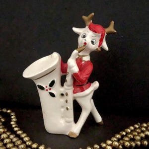 Holt Howard Vintage Christmas Reindeer Playing Saxophone Candleholder MCM midcentury