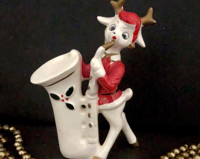 Holt Howard Vintage Christmas Reindeer Playing Saxophone Candleholder MCM midcentury