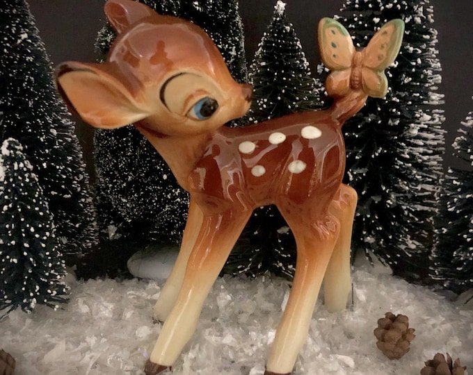 Mint Vintage Bambi marked Walt Disney Productions Japan statuesque MCM Christmas reindeer