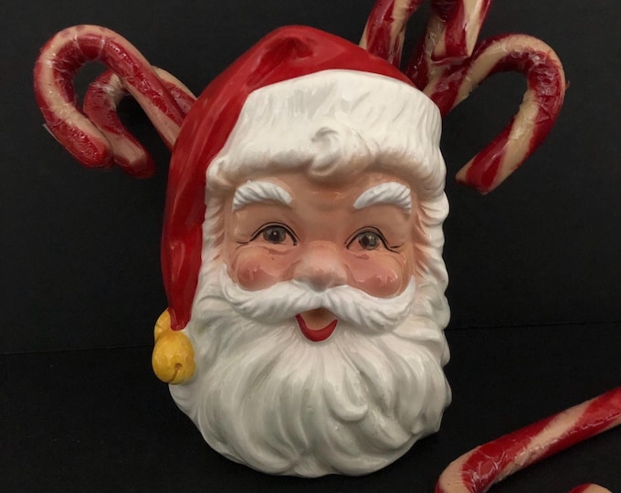 Lefton Vintage Christmas Santa Headvase Planter MCM midcentury