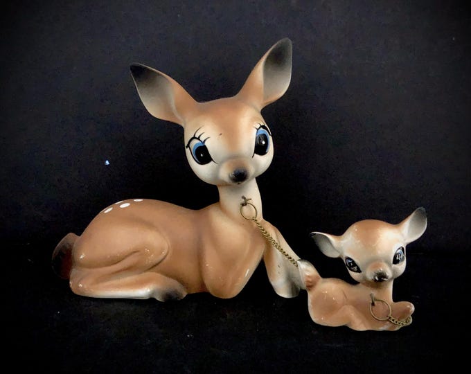 NOrleans Vintage Chained Deer Doe and Fawn MCM Vintage Christmas reindeer