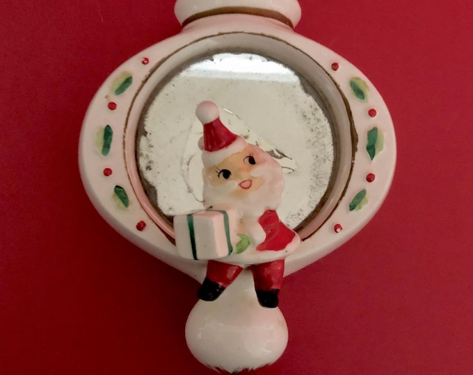 Holt Howard Vintage Christmas Santa Ornament Mirror Wall pocket MCM midcentury