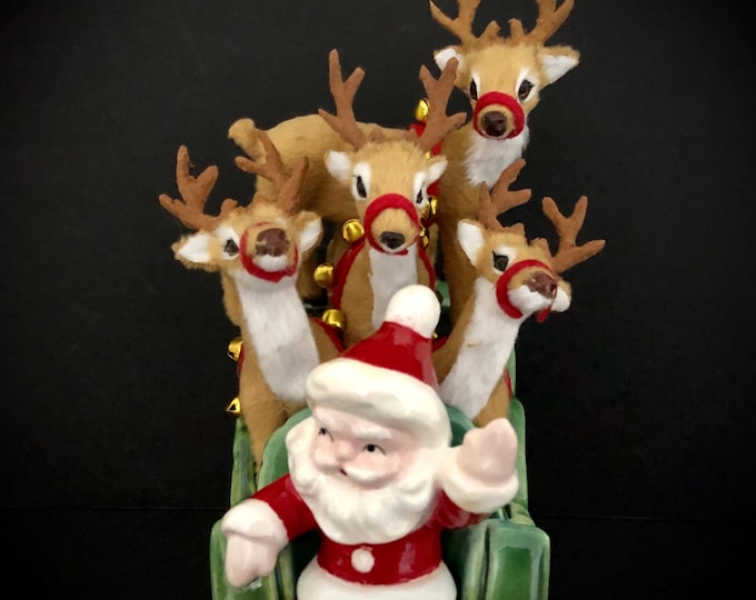 Napco Santa and Sleigh Planter and reindeer Vintage Christmas MCM midcentury