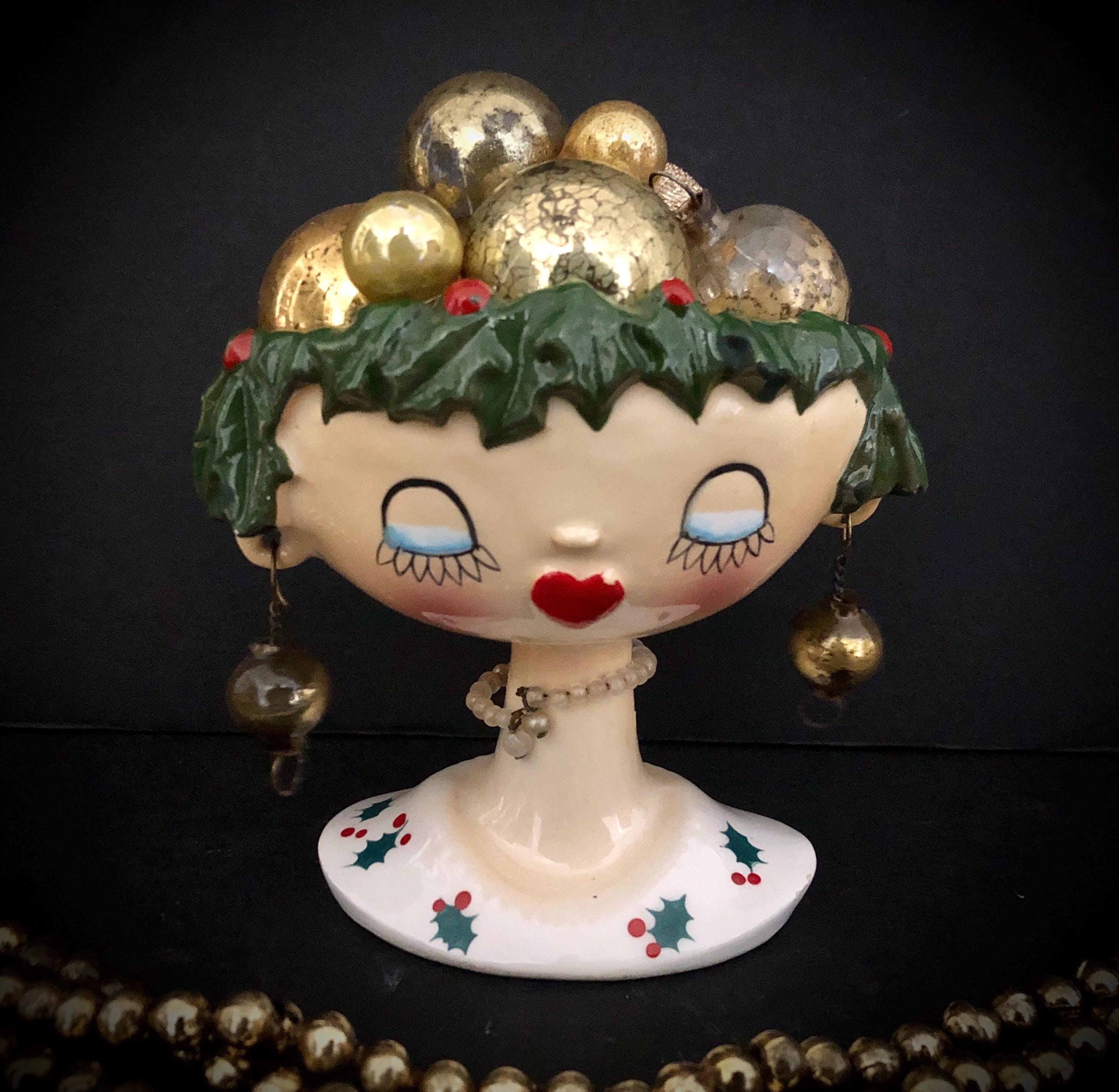 Holt Howard Vintage Christmas My Fair Lady Head Vase Planter With