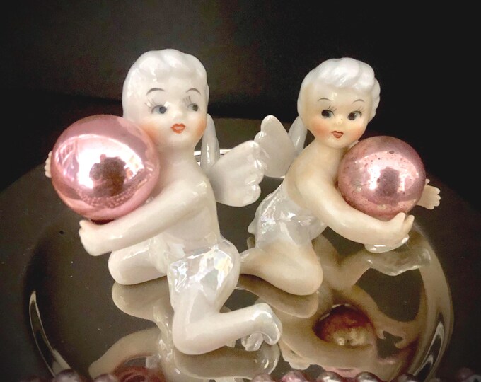 Vintage Christmas Angel Tinkerbell Iridescent Candleclimbers Candlehuggers 2 MCM midcentury
