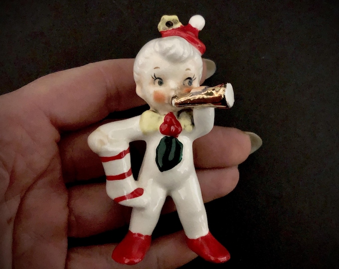 Holt Howard Party Boy with Stocking Vintage Christmas Ornaments MCM midcentury