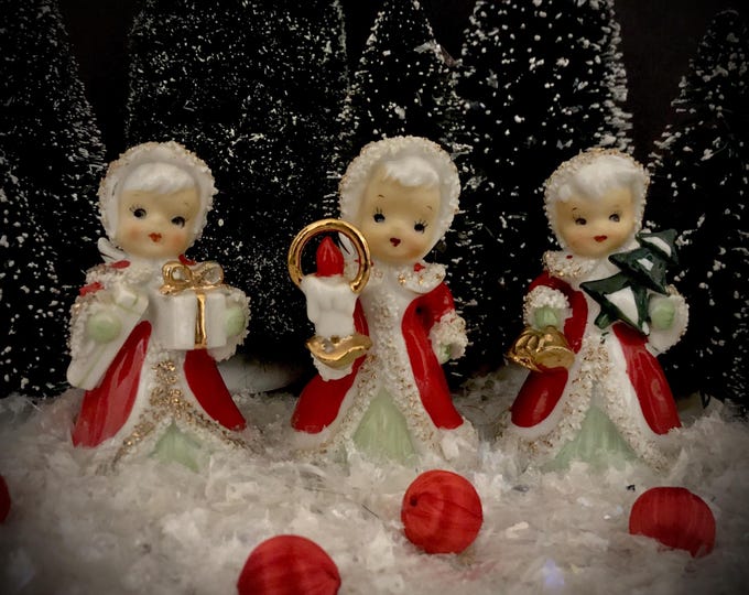 Lefton Vintage Christmas Angel Bells with small hoods MCM midcentury